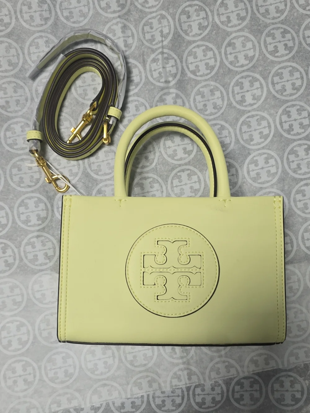 Tory Burch Pale Yellow Mini Tote with Logo